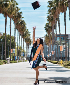 graduating student tossing mortar board