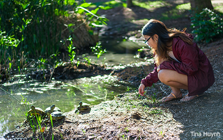 student with turtles at the Arboretum